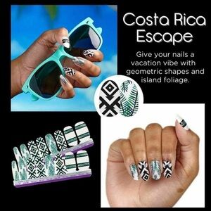 Costa Rica Escape Nail Wraps - Black, White & Teal Tropical Geometric